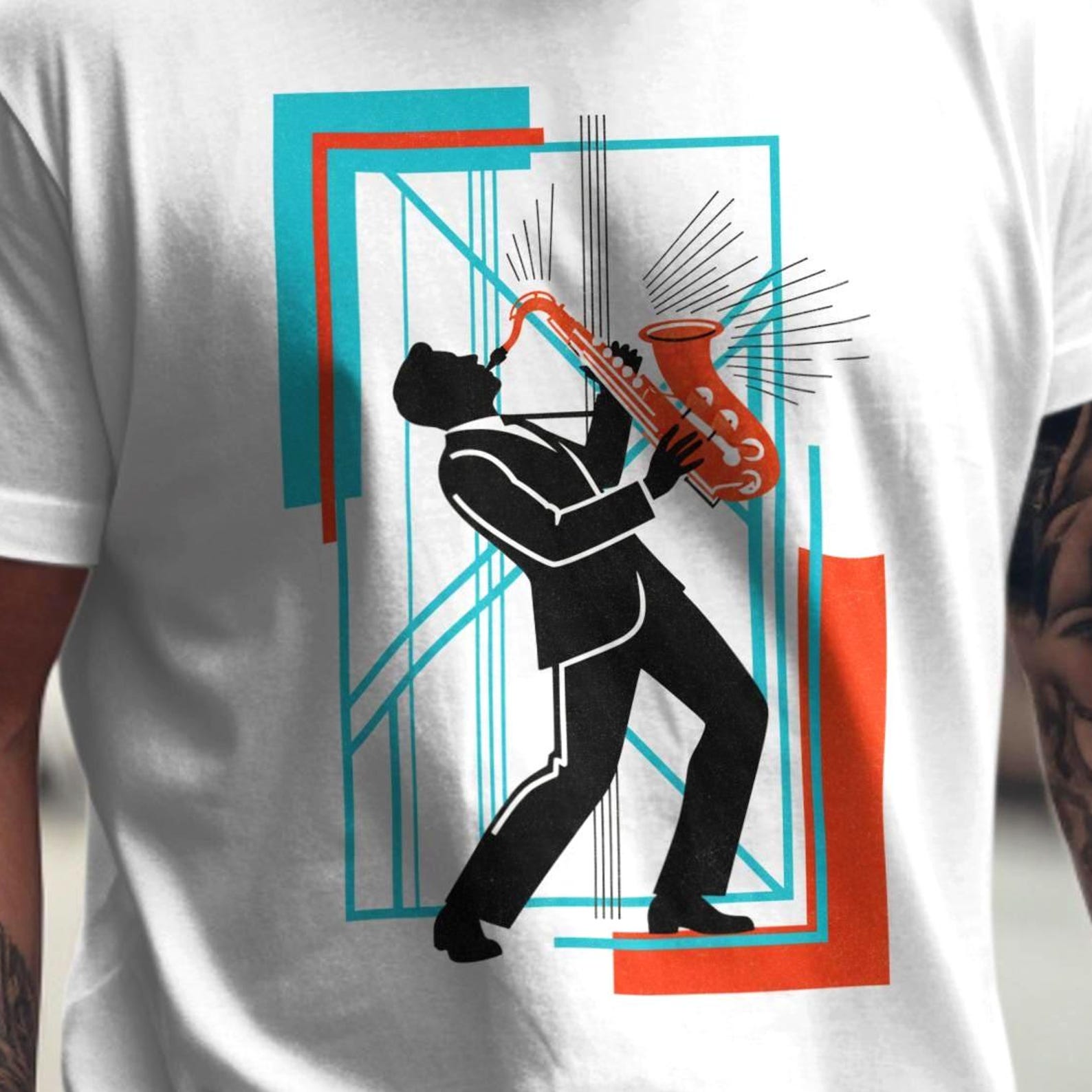 Saxophone Player T-Shirt | Jazz Sax Graphic Tee | Abstract Musician Shirt | Sax Player Gift XS to 5XL L