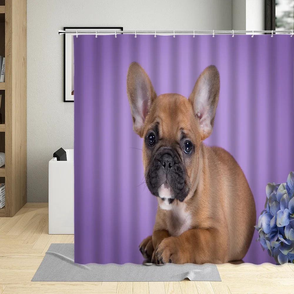Creative Pug Funny Puppy Dog Pattern Shower Curtain Waterproof Polyester Fabric Bath Curtains Pet Shop For Home Decor With Hooks