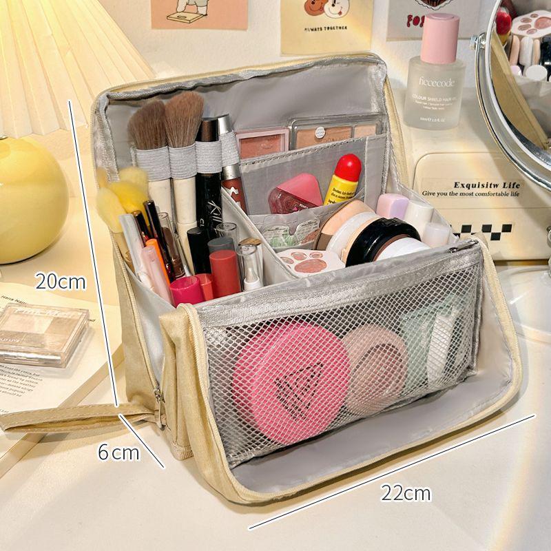 Large Capacity Women's Portable Vertical Cosmetic Bag with Multilayer Storage for Skincare and Travel