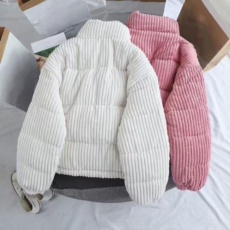 Winter Warm Women's Padded Corduroy Jacket Quilted Down Puffer Coat Thickened Zip Up Long Sleeve Outerwear
