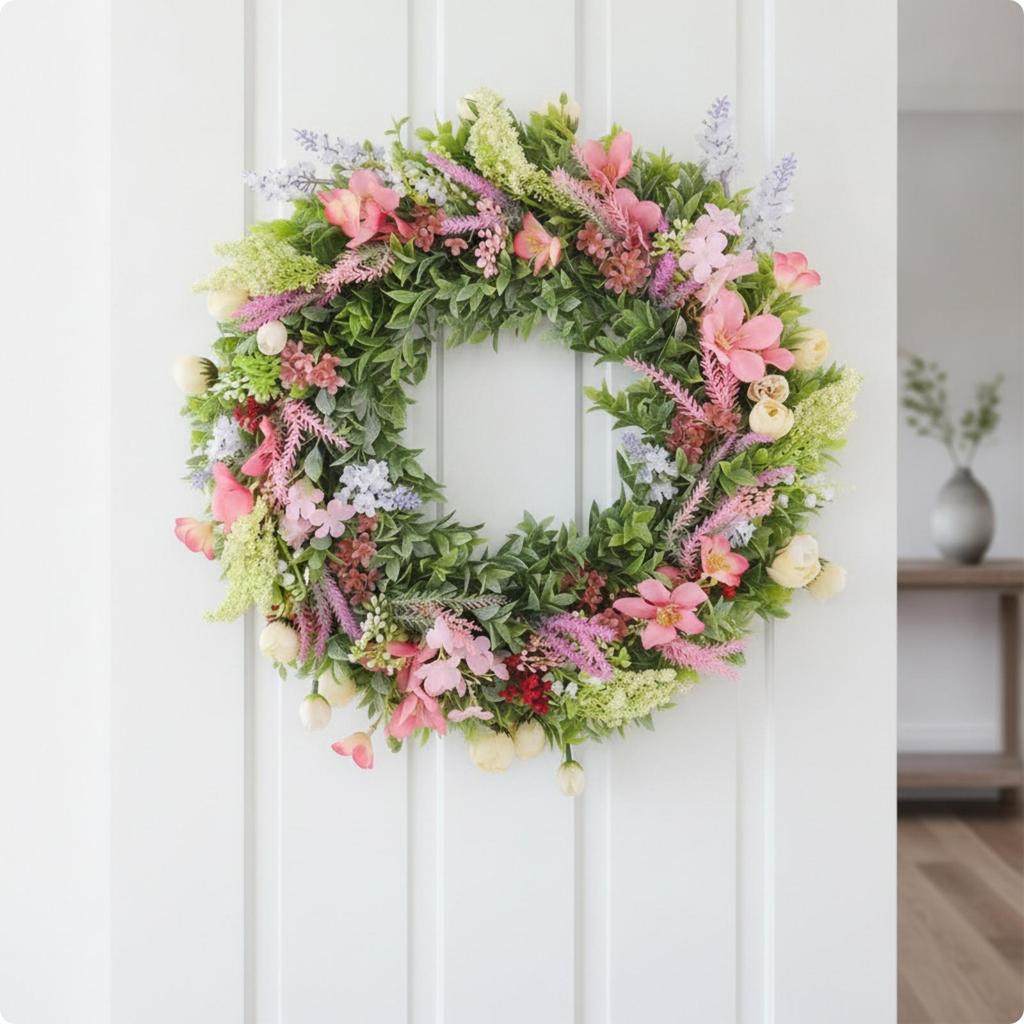 Artificial Floral Wreath Lifelike Leaves Outdoor for Wall