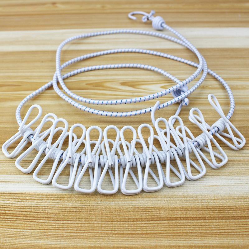 1Pc Clothesline for Outdoor Travel, Portable and Retractable Plastic, Windproof and Non-slip Elastic Hanger, Clothesline with 12 Clips