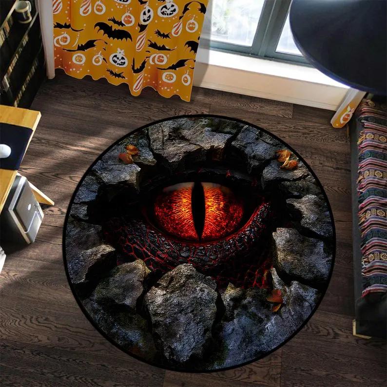Printed Faux 3D Dragon Eye Round Rug Scary Printed Illusion Dragon Eye Design Creepy Dragon Lover Fantasy Floor Decor
