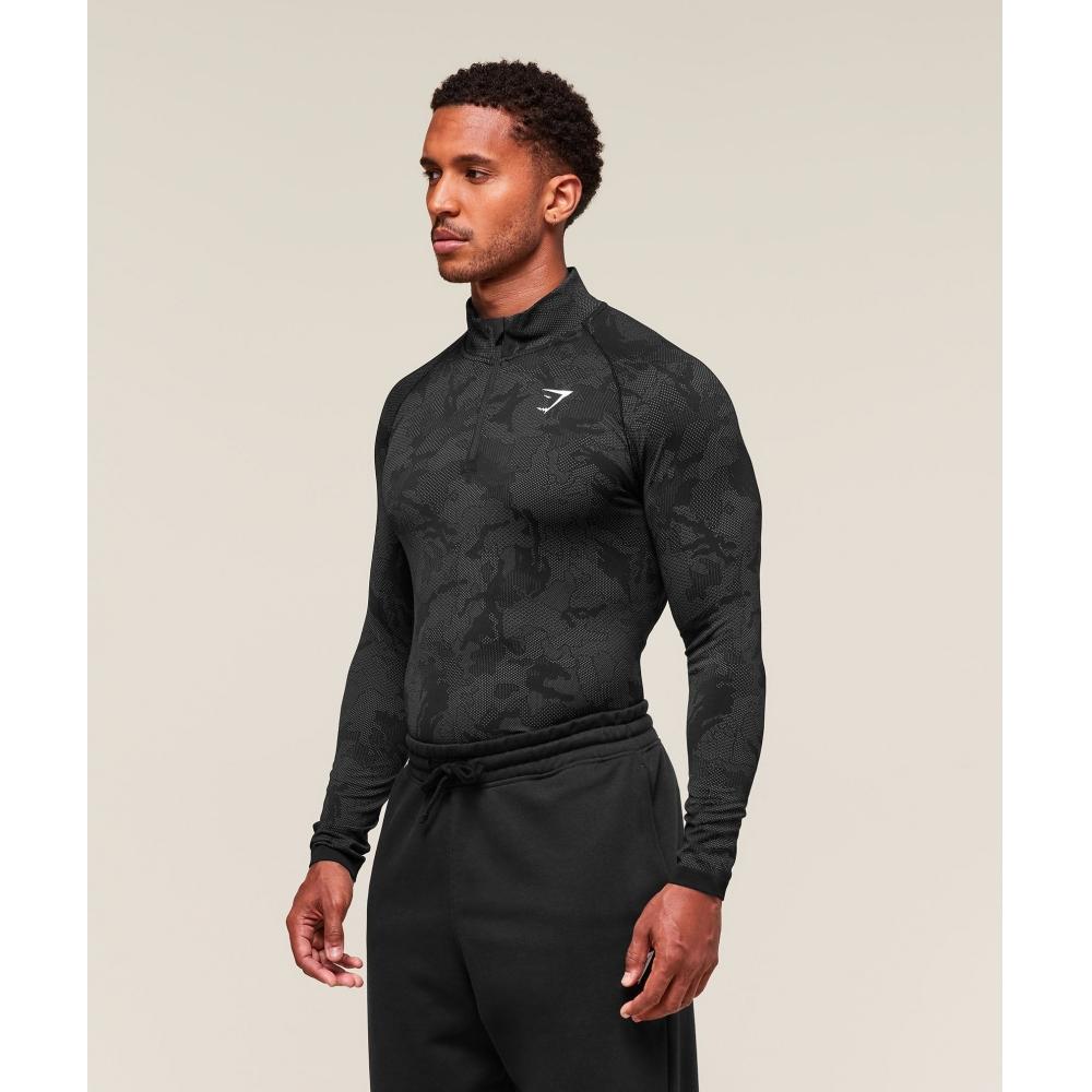 Gymshark Geo Seamless 1 4 Zip Black Charcoal Grey A2b3j Bbf9