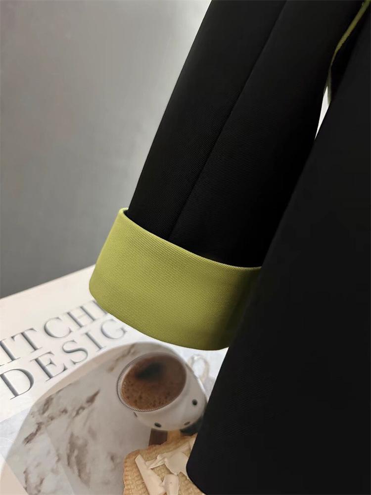 Dámské černé barevně blokované patchworkové sako - 2025 Nový stylový lehký luxusní oblek