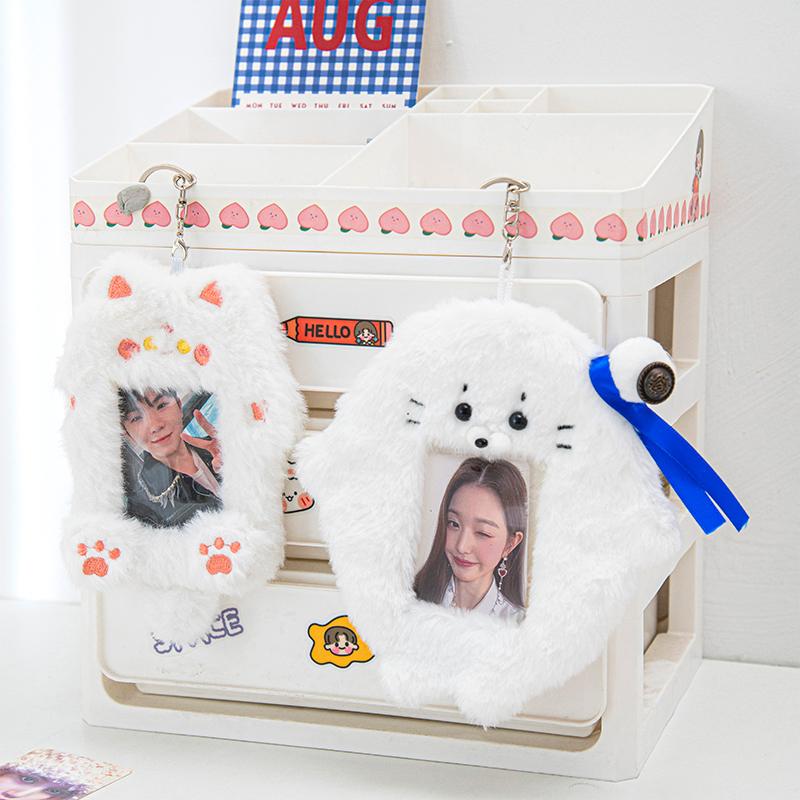 Fox Cute Shapd Photo Sleeves Plush Kpop Idol Photocard Holder Protector Bag Hanging Pendant Students Gift Keychain