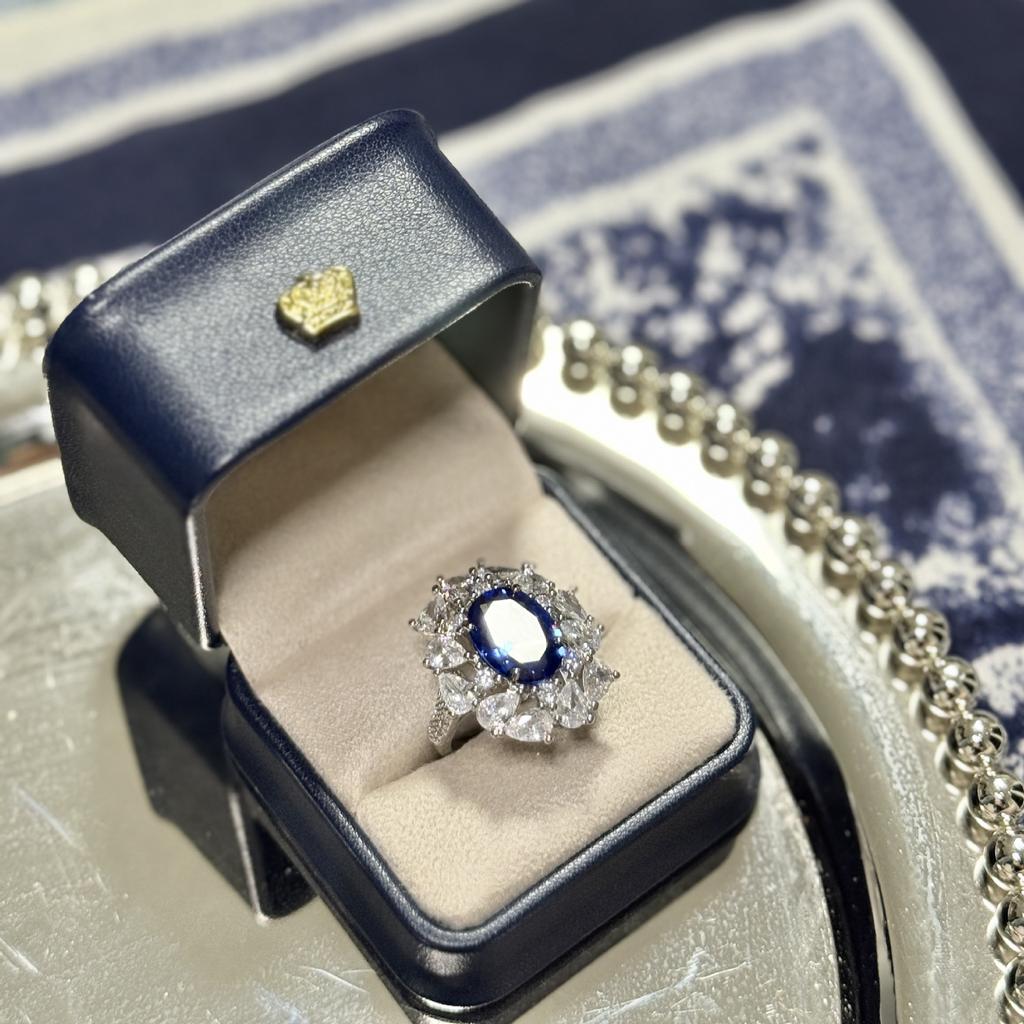 Simulation Sapphire Open Ring Female, High Carbon Diamond Water Drop Live Treasure Ring