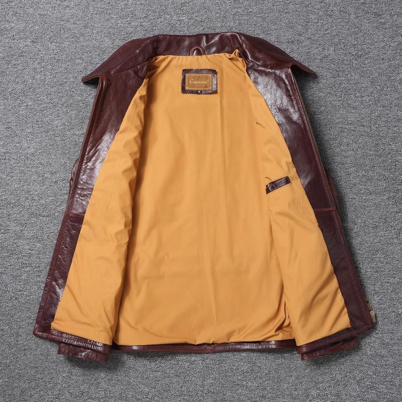 Chinese Size Classical 1930 Style Men Leather Jacket Uncoated Natural Goatskin Leather Soft Slim Spring Autumn