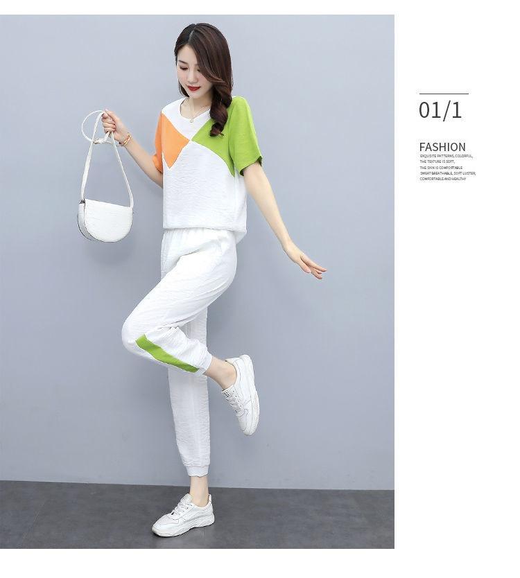 Plus Size Color Block Two-Piece Sportswear Set: Short Sleeve T-shirt & Jogger Pants