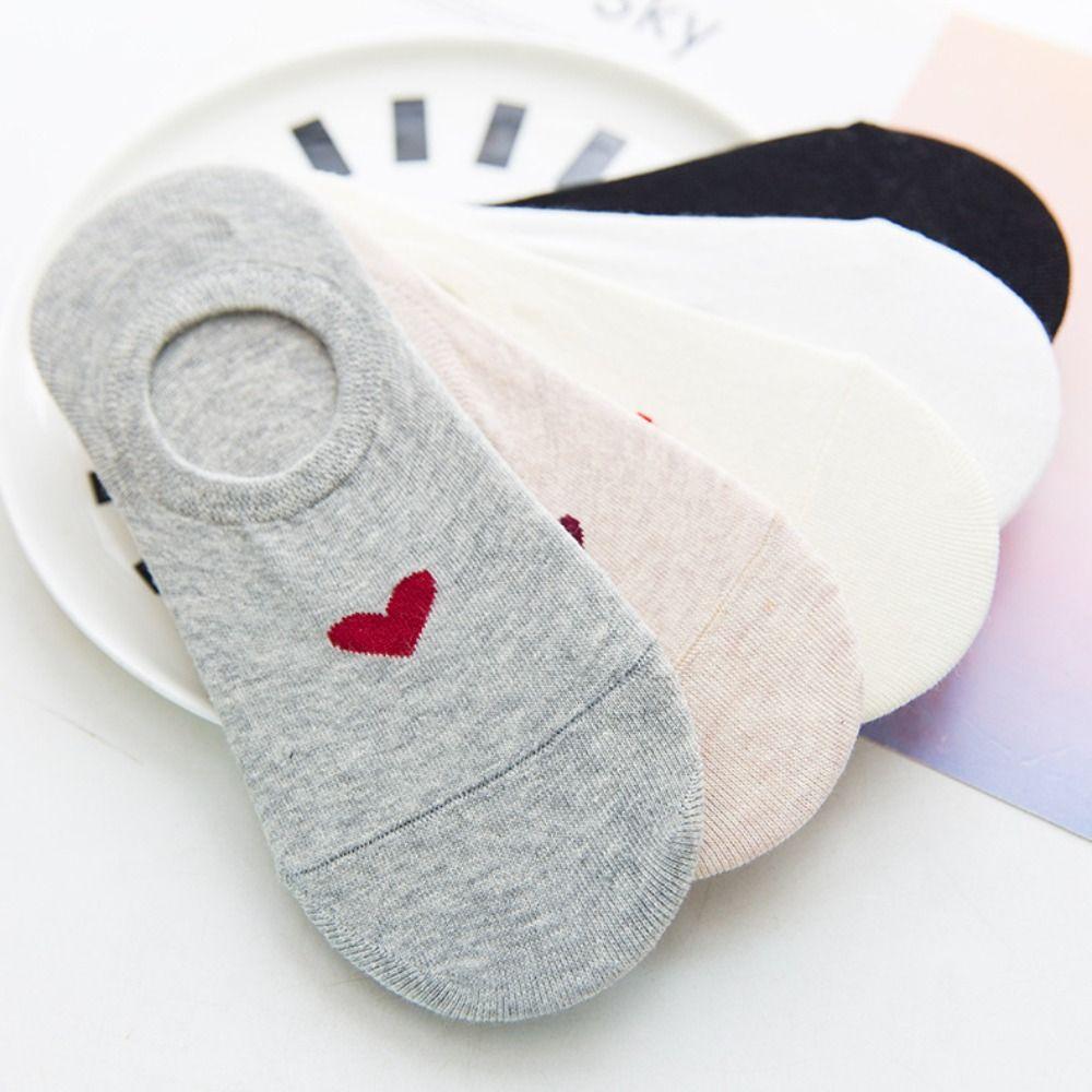 5Pairs Sweet Boat Socks Love Heart Invisible Socks Breathable Short Tube Socks  Daily