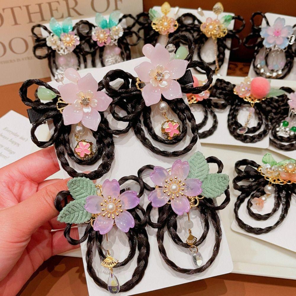 Red Children Wig Hairpin Flower Ancient Style Hairpin Lovely Chinese New Year Headwear  Girls