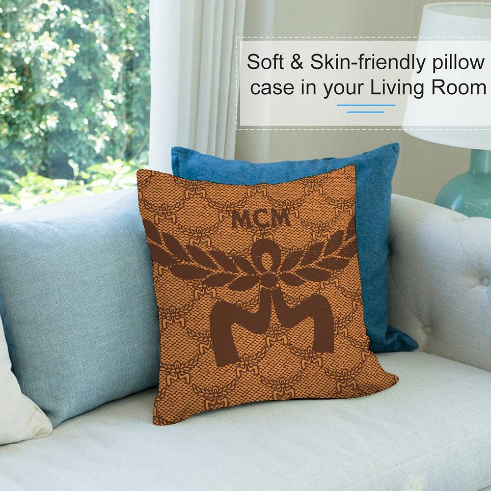 Luxury M-MCM Pillow Case Short Plush Double-sided Print Square Throw Pillow Covers Sofa Home Cushion Decor