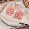 Delicate Pink Large Flower Earrings for Women Girls Fashion Imitation Pearl Pendant Earrings Christmas Jewelry Accessories