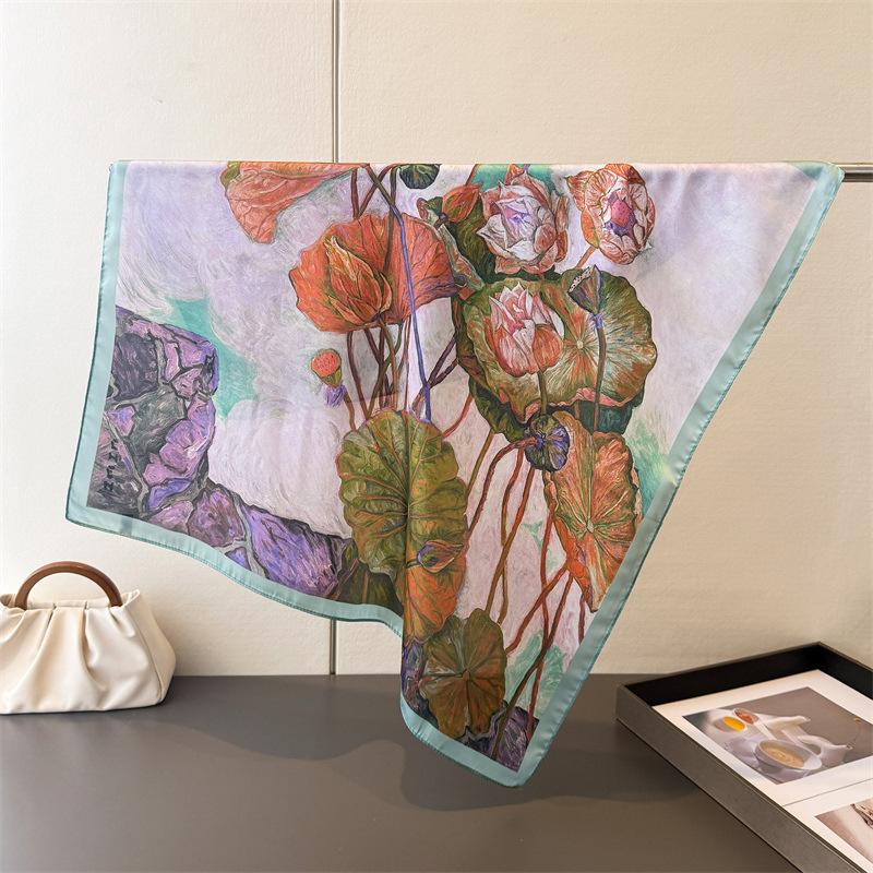 

Imitation Silk Square Scarf For Women Fashion Printed Scarves Bandanas Luxury Hijab Neckerchief Hair Band Elegant Shawl Wraps