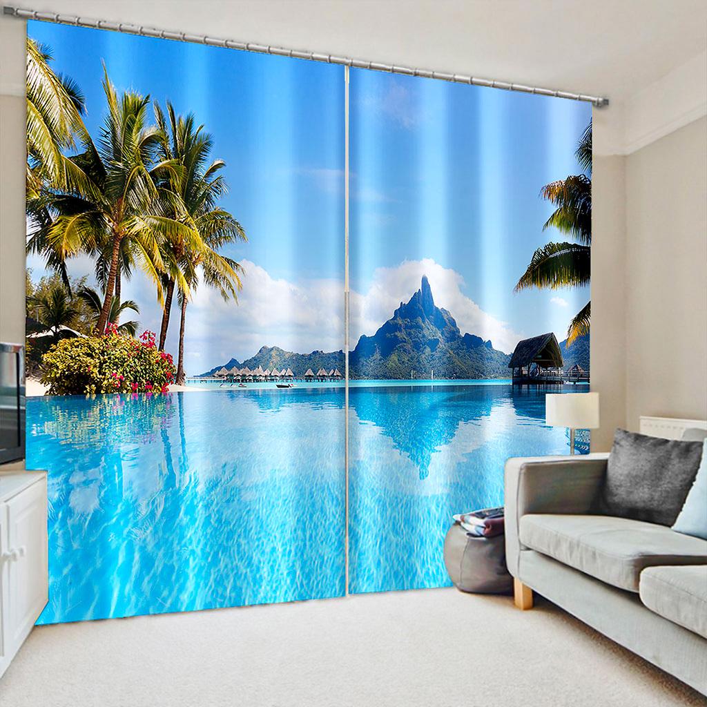 2024 Nature Seaside Scenery 3D Landscape Modern Thin Cloud Window Curtains for Living Room Bedroom Decor 2 Pieces Free Shipping