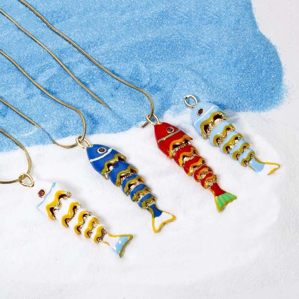 3D Brass Colorful Small Koi Jewelry Accessories Movable Mini Metal Fish  Necklace