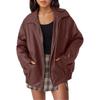 Women's Autumn Long-Sleeve Causal Biker Jacket Solid Color PU Square Neck Coat