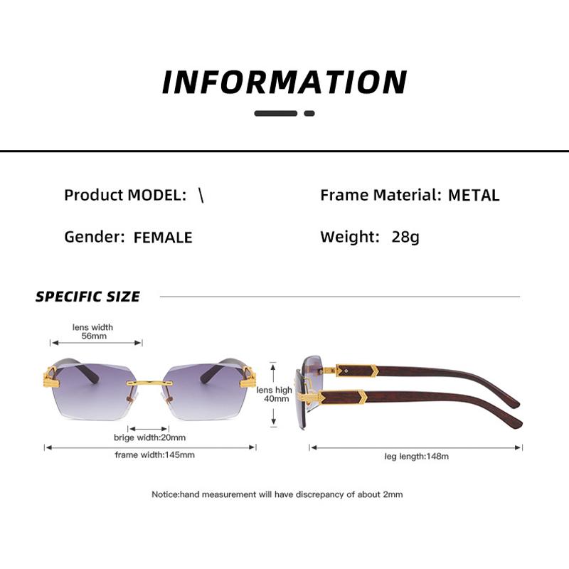 Luxury Rimless Square Sunglasses Man Brand Designer Frameless Gradient Sun Glasses Woman Fashion Vintage GrainOculos De Sol