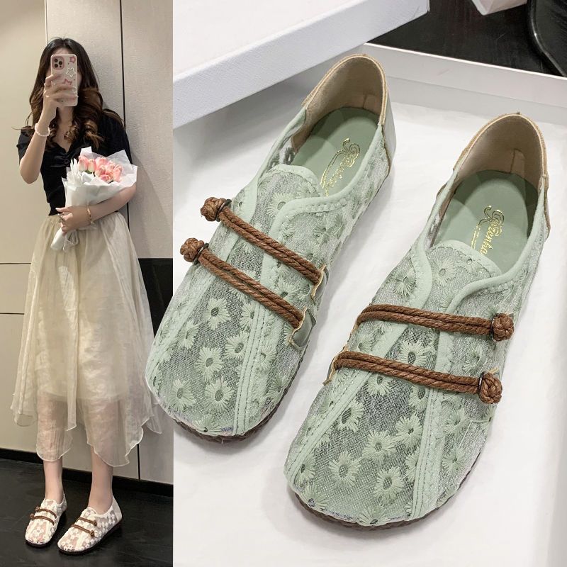 Woman Footwear Flat Slip on Hollow Mesh Breathable Shoes for Women Offers Korean Aesthetic High Quality Deals Cotton Original 39