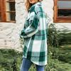 Women's Tweed Plaid Shirt Long Sleeve Single Breasted Lapel Casual Jacket