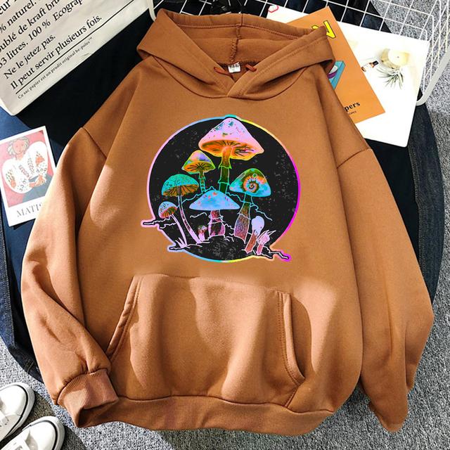 Garden of Shrooms Colorful Neon Print Unisex/Women Cotton Hoodie Casual Oversized Pullover Popular Sweatshirt Trend Unisex Clothing