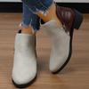 Fashion Women's Shoes 2024 Hot Sale Zipper Women's Boots Autumn Round Toe Mixed Colors Flock Short Barrel Mid Heel Large Size Boots