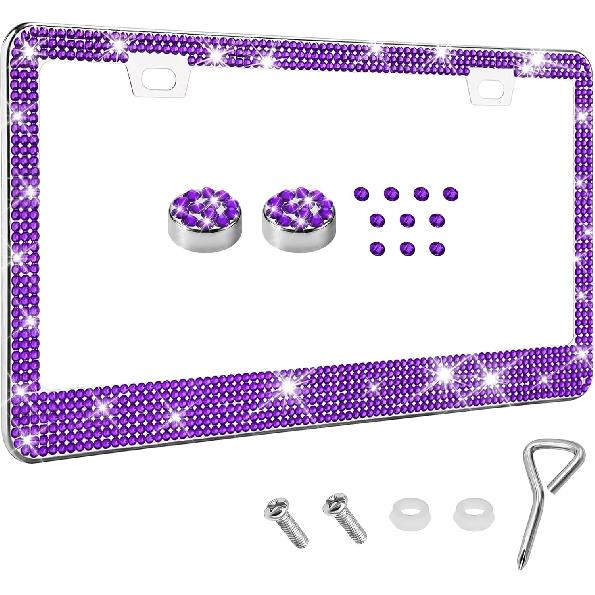Bling License Plate Frame for Women, License Plate Holder, Sparkly Rhinestone Diamond Tag Holder Frames with Crystal Screws Caps, Stainless Steel
