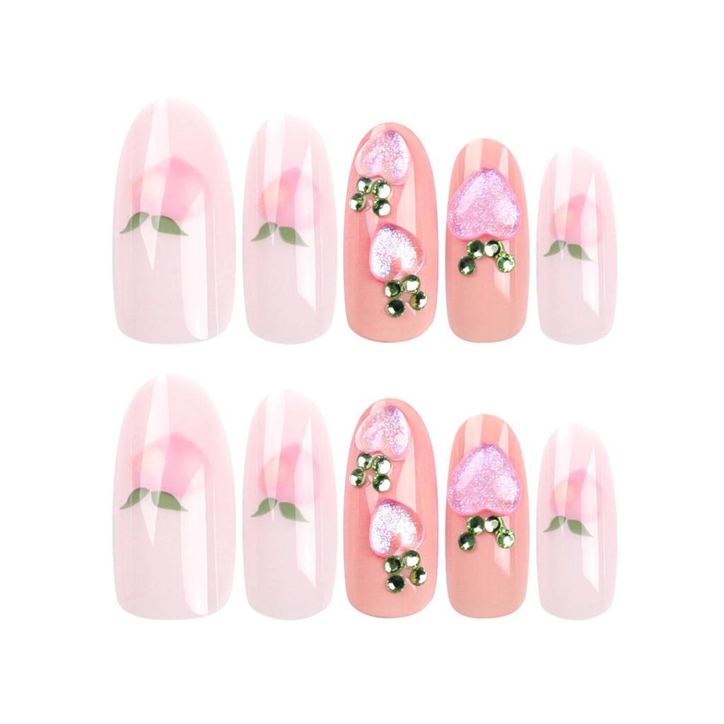 Fresh Pink Peach Gemstone Manicure Tips - New Xiaohongshu Style Wearable False Nails