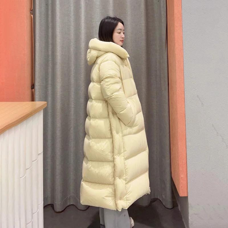 2024 Winter Warm Long Over-Knee Thickened Hooded Puff Feel Down Jacket Women's Down Jacket Tide