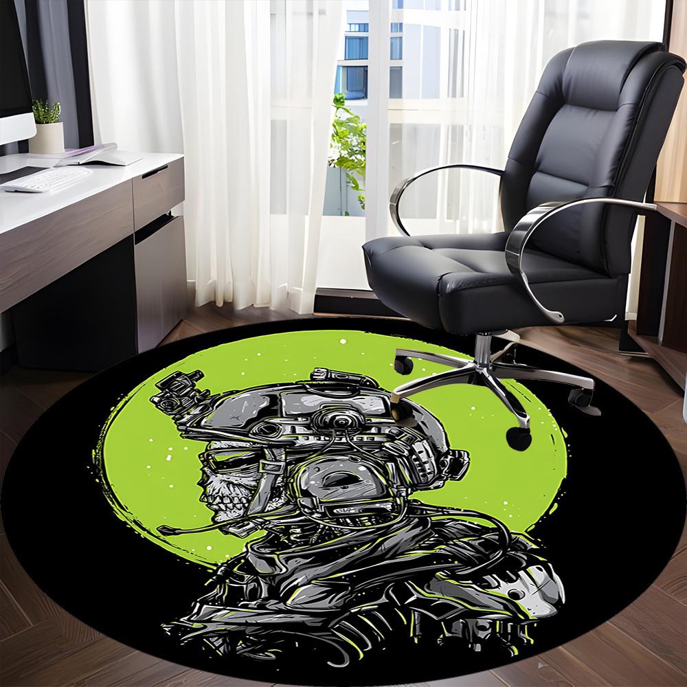 1pc Cyberpunk Helmet Office Round Area Rug, Under Office Chairs Bedroom Living Room Home Decor A0926092