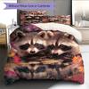 Raccoon and Fresh Flowers Pattern Bedding Home Decoration Birthday Gift (1 * Duvet Cover + 2 * Pillowcase, Without Core)