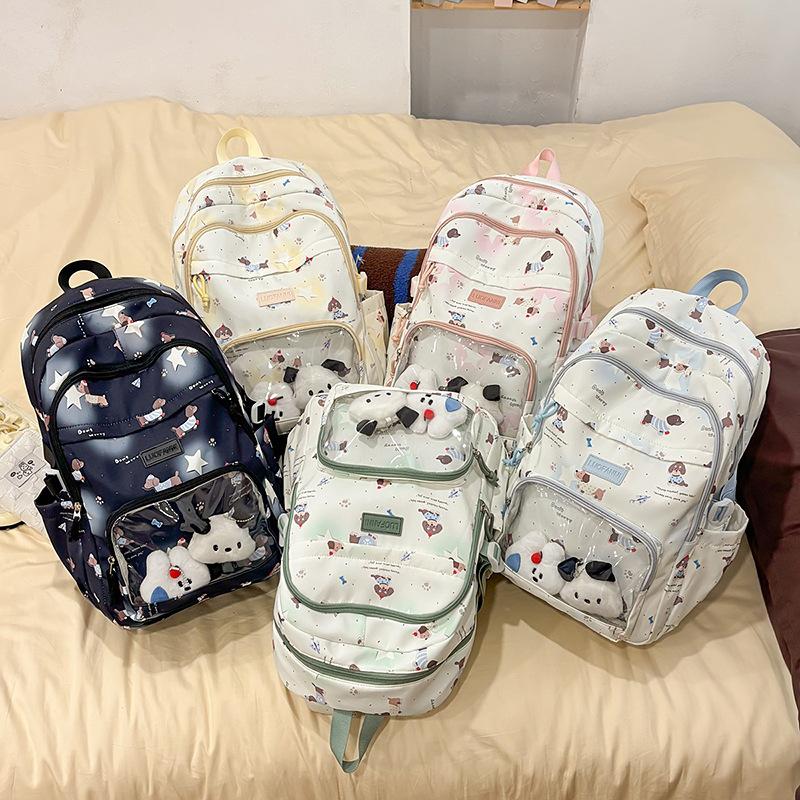 New high-value backpack female cute transparent dachshund dog backpack large-capacity casual schoolbag female