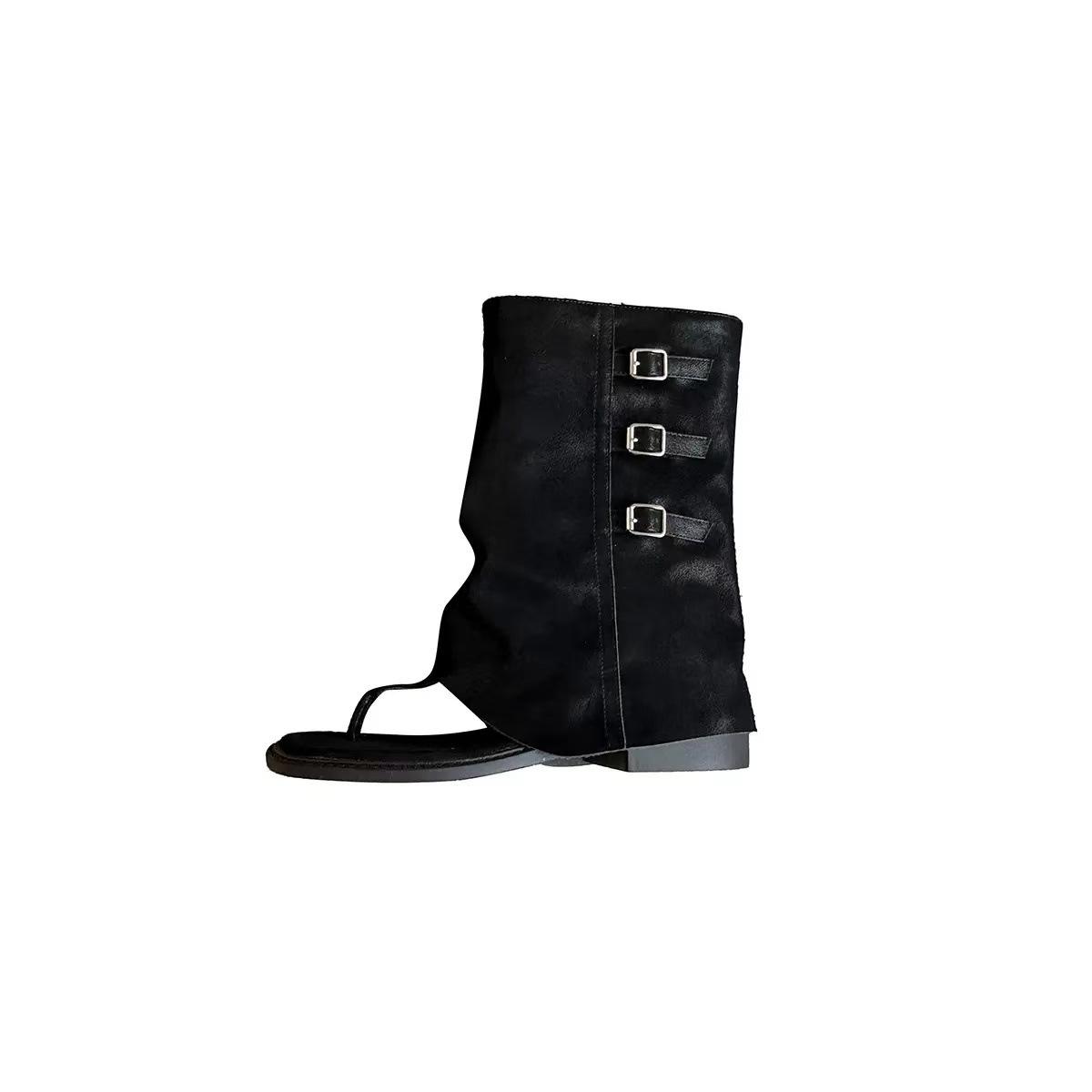 

Корейская версия ретро ботинок на толстой подошве с квадратным носком, крутые ботинки женские лето 2025, новые женские с металлической пряжкой вест 40