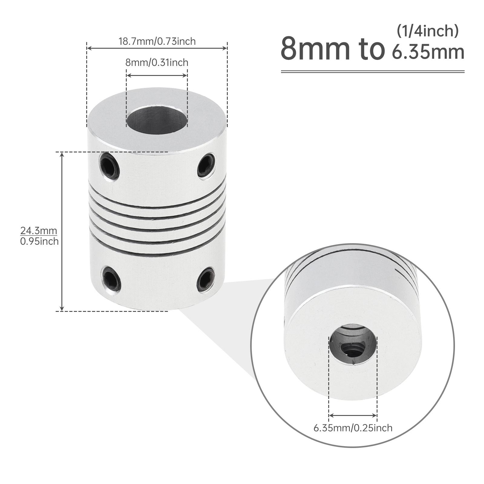 

Муфта шагового двигателя Nema 23 8 мм к 10 мм Соединитель вала Алюминиевый сплав для 3D-принтера, станка с ЧПУ 6.35mm