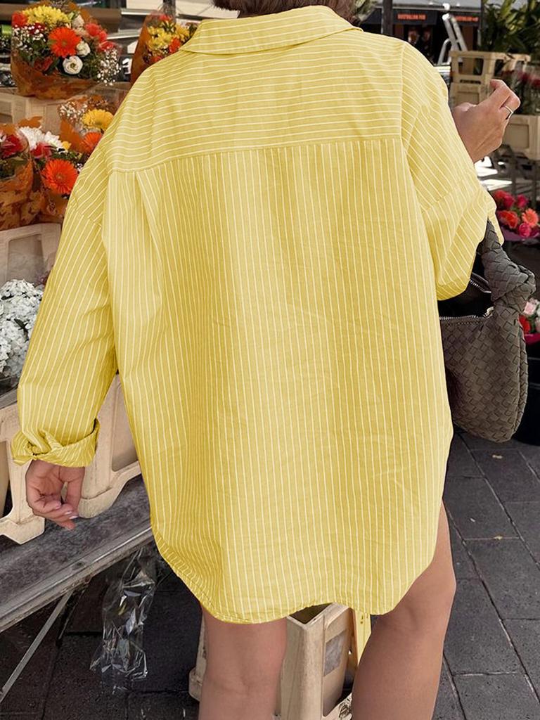 Summer 2025 Women's Casual Striped Long-Sleeve Shirt