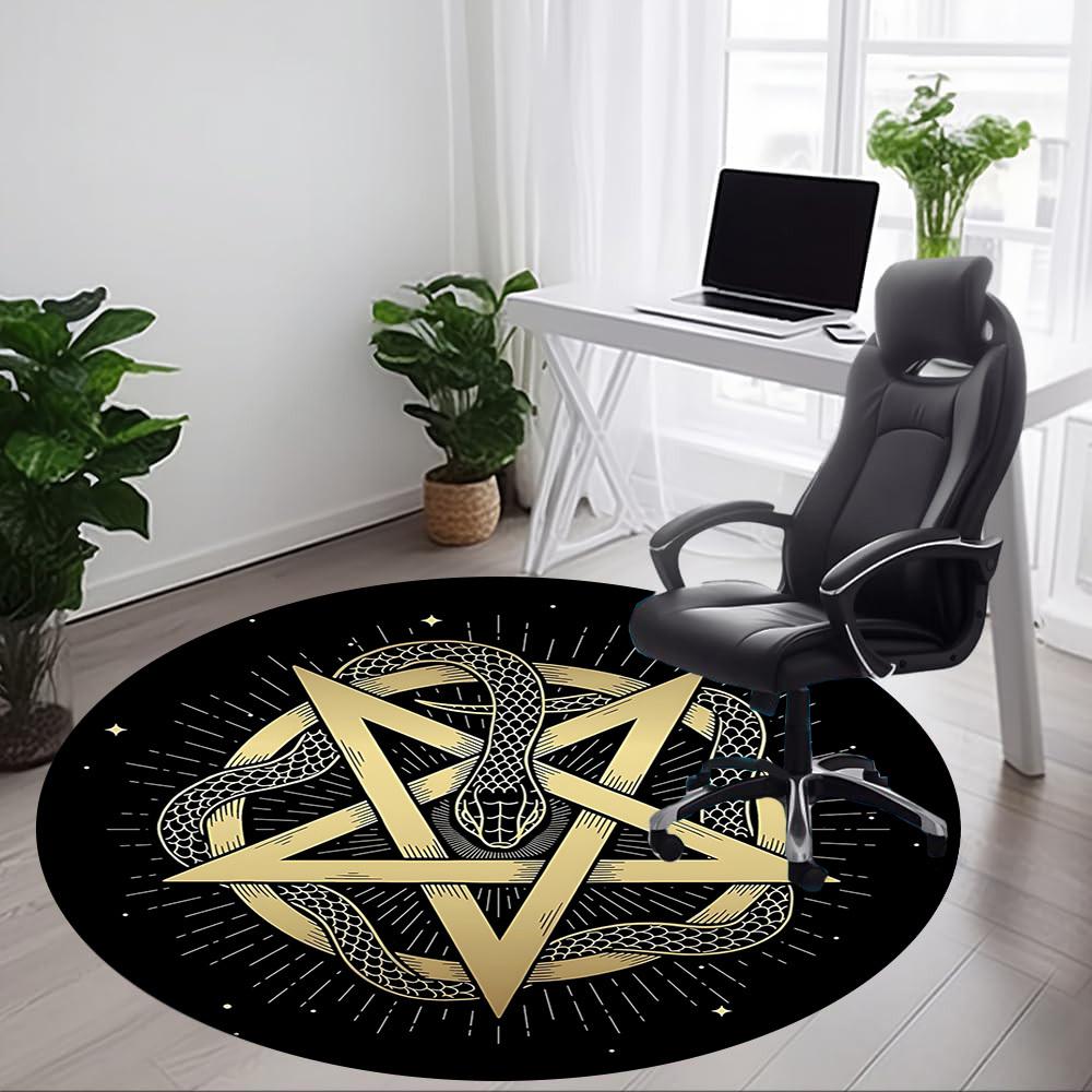 1pc Snake Pentagram Office Round Area Rug, Indoor Mat Suitable For Office, Under Office Chairs Bedroom Living Room Home Decor, Room Deco