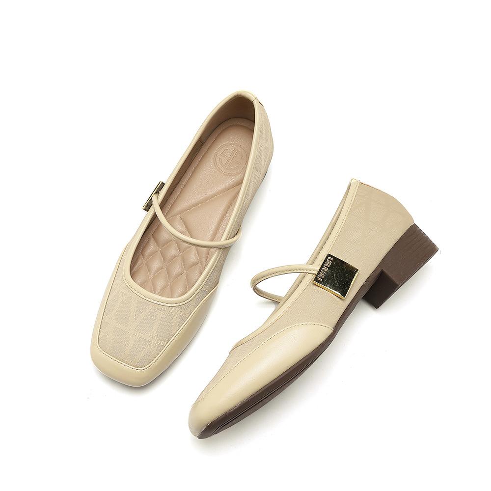 

Туфли женские летние кожаные на плоской подошве с пряжкой цвета французский золотистый одно слово с балетками Мэри Джейн 41