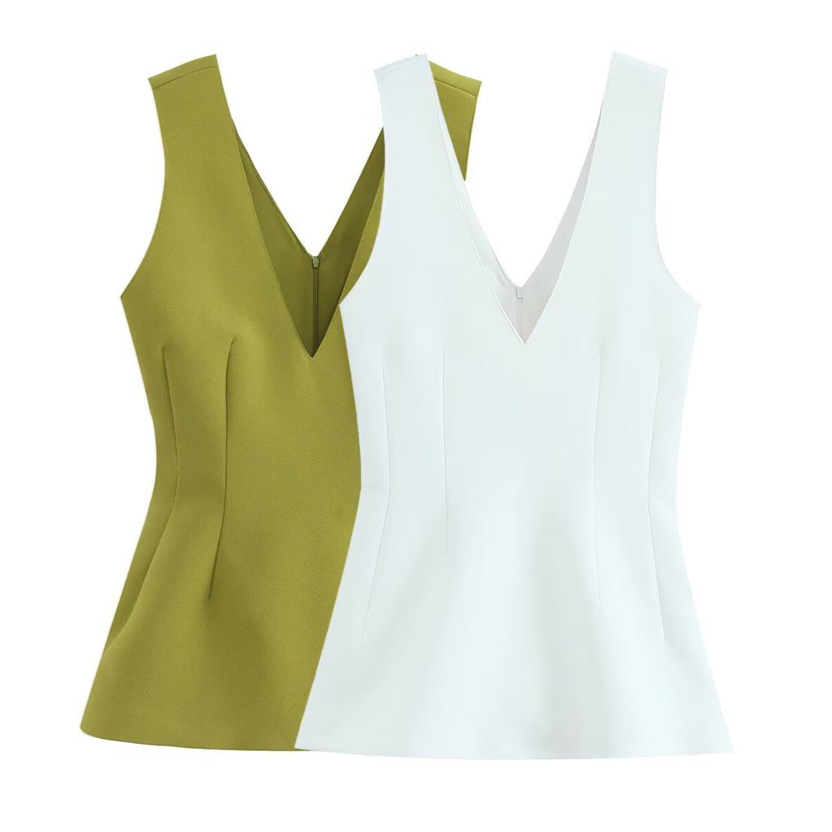 

TAOP&ZA Women s Sleeveless V-Neck Short Skirt Hem Top - Spring/Summer Fashion Medium