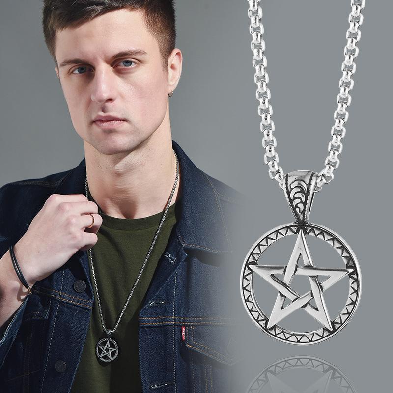 Cross Border Trendy Hip-hop Necklace European and American Trampoline Ring Five Pointed Star Pendant Couple Street Matching Necklace Wholesale