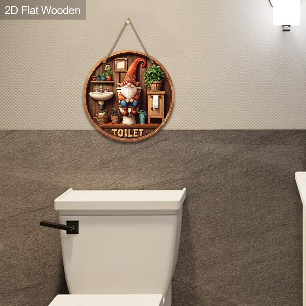 Lodge Style Russian Wooden Bathroom Sign with Gnome Pattern - Rustic Decorative Plaque with Toilet Themed - Ideal Hanging Ornament for Toilet Decor