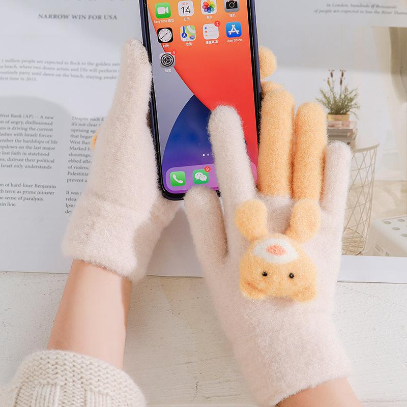 Children's gloves autumn cute cartoon five-finger girls middle-aged children kindergarten primary school students plush warm and cold