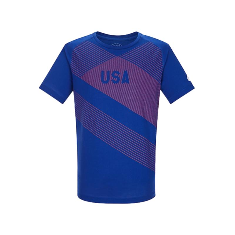 

Asics Logo Stripe Print Moisture-Wicking Quick-Dry Breathable Short Sleeve Athletic Shirt Men tops Blue 2091A318-410 S