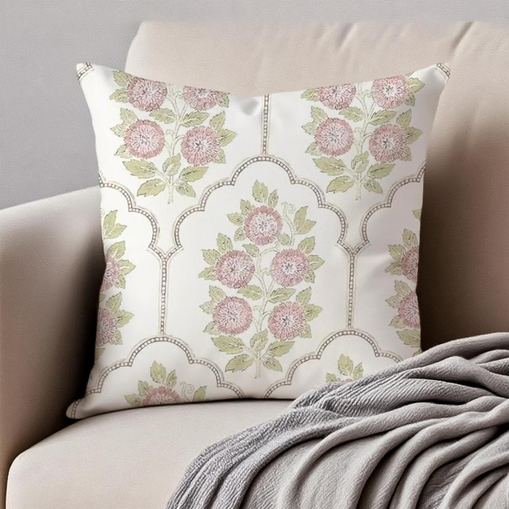 Tea Break Floral Cushion Cover Pillowcase Antidustmite Invisible Zipper Short Plush Sofa Cushion