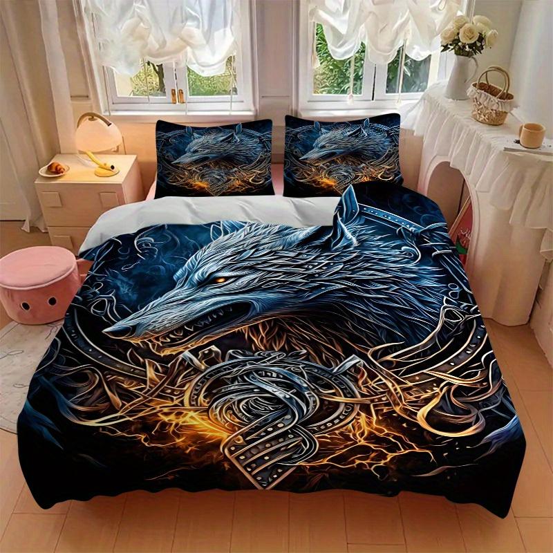3pcs Wolf Armor Bedding Set Down Comforter Cover and Pillowcases, Suitable for Guest Room Home Decoration All Seasons(No Insert) S0819066