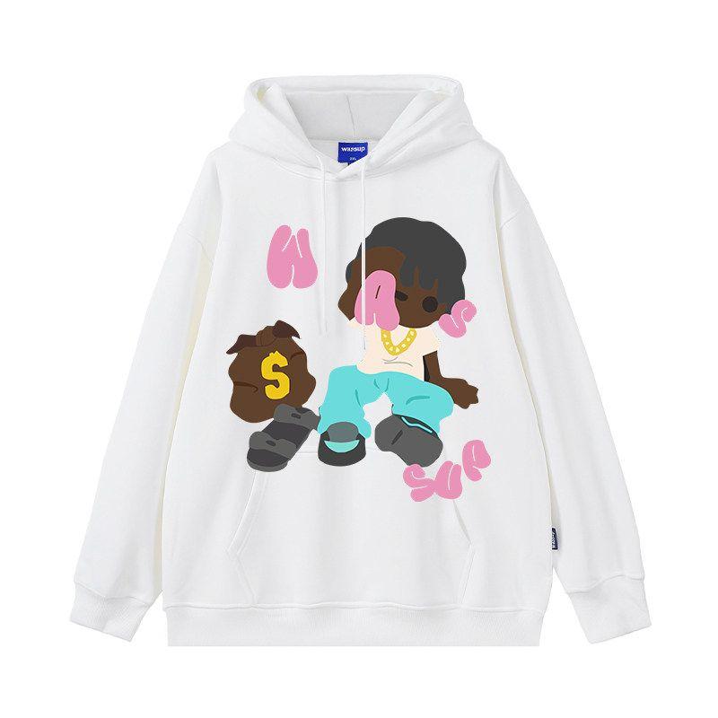 

Wassup Heods Dreadlock Boy American Style Trendy Sweatshirt Men s Autumn and Winter Fleece-Lined Heavyweight Street Couple Hoodie White (Fleece-Lined for Extra Warmth) M