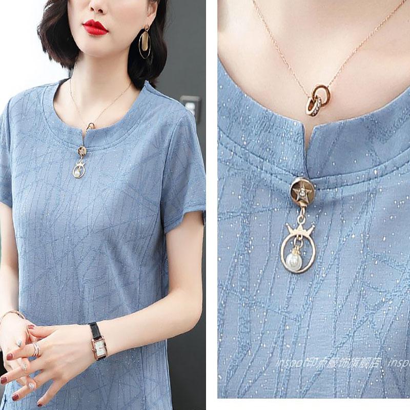 Women's Short-sleeved Chiffon T-shirt Loose Middle-aged Age Reduction Tops Fashion Women's Summer Clothes for Mothers