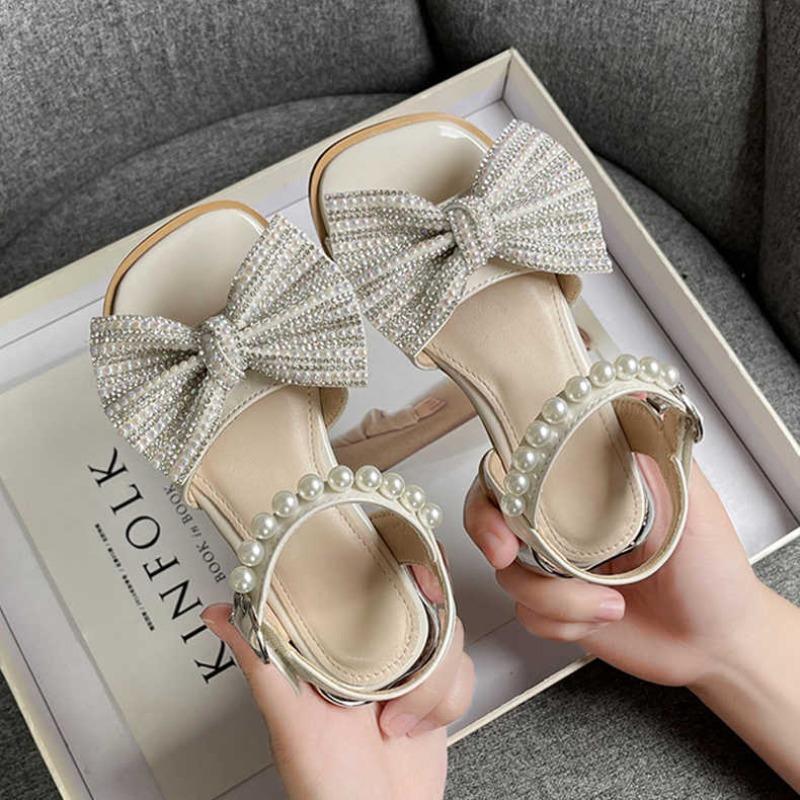 Girls summer sandals, rhinestone high-heel princess shoes for little girls 26