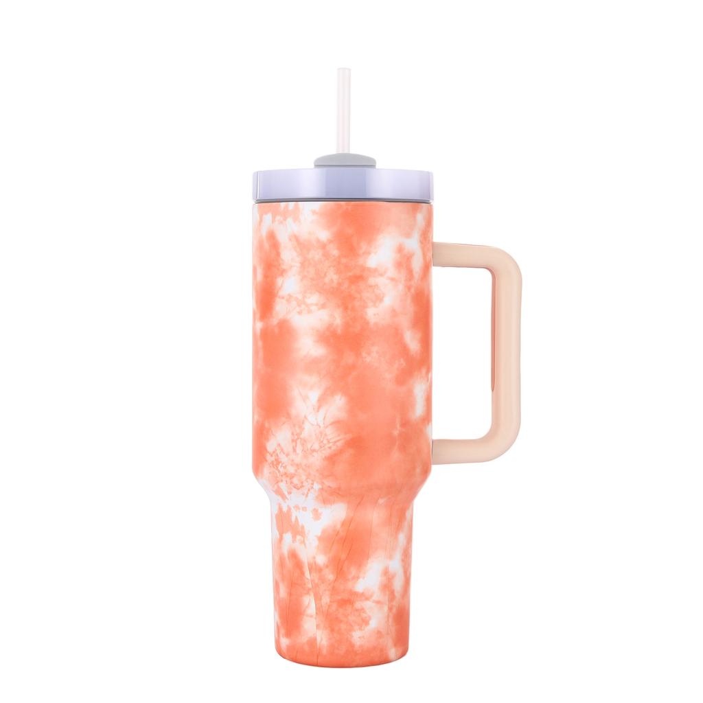 Car Cup with Straw Ice Tyrant Cup Car Thermos Cup Handle Paint Transfer Process Stainless Steel