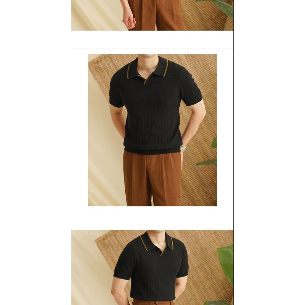 Fashionable Design Short Sleeve Polo Shirt Men Vintage Breathable Casual Knit Lapel T-shirt