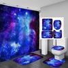 Tenda Doccia Galassia Viola Set Tappetino Antiscivolo Copri Sedile WC Tappetino Bagno Spazio Stellato Tenda Doccia Nebulosa Universo Set Bagno